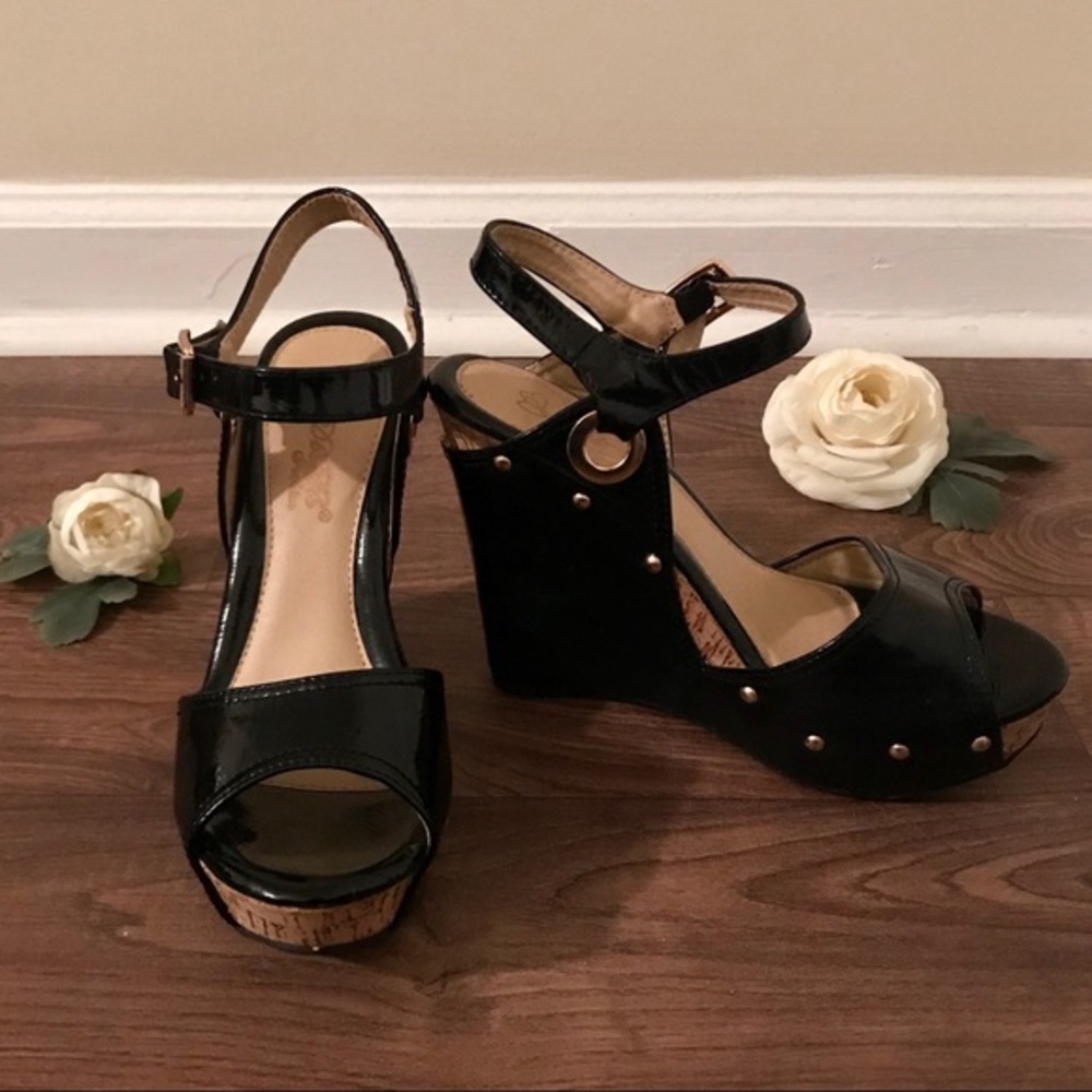 DBDK Black Wedges w/ Gold Studs, 5” Heel